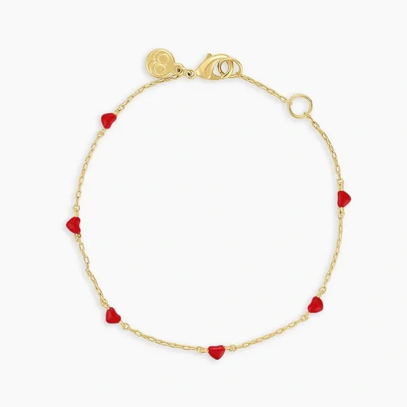 Gorjana Gold Bracelet with Red Heart Charms - Picture 1 of 2